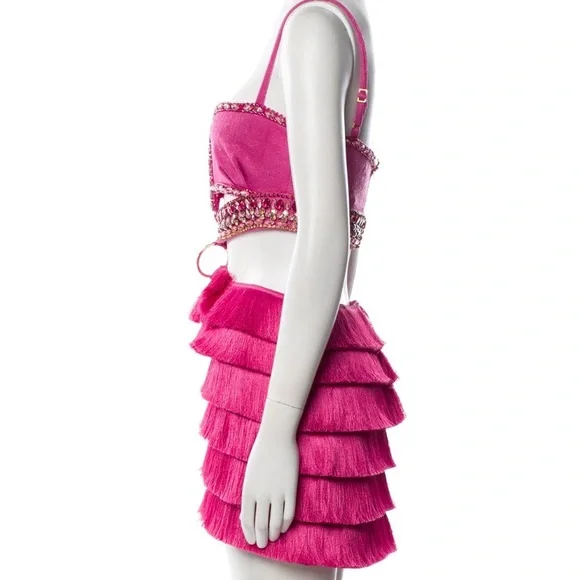 Patbo hand beaded jeweled pink fringe cut out dress XS - Picture 6 of 7